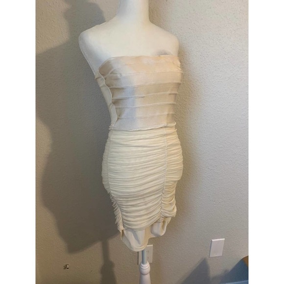 NWOT Bebe Cream Strapless Bandeau Mini Dress - Picture 7 of 8